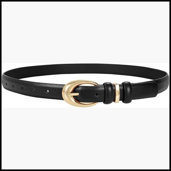 Women\'s Faux Leather Skinny Belt with Gold Buckle for Jeans